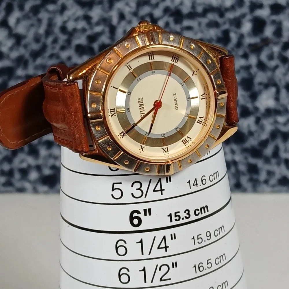 Gitane Quartz Watch Mens Brown Gold Two Tone Dress Casual 1990s Vintage